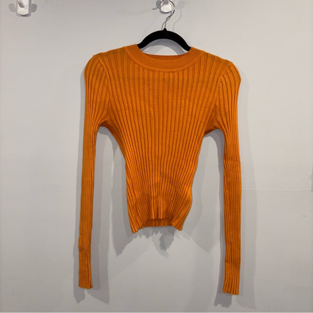 Vibrant Orange Ribbed Knit Top